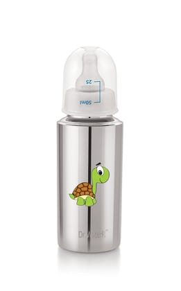 Dr.WaterR Stainless Steel Baby Feeding Bottle 250ml With 1 Extra Nipple Tortoise character Printed, narrow neck Infants 0-3 Years, Bottle for Milk, Water, Juice, Ideal for Home, Gifting, Birthday, Special Occasions Dr.WaterR Stainless Steel Baby Feeding Bottle 250ml With 1 Extra Nipple Tortoise character Printed, narrow neck Infants 0-3 Years, Bottle for Milk, Water, Juice, Ideal for Home, Gifting, Birthday, Special Occasions