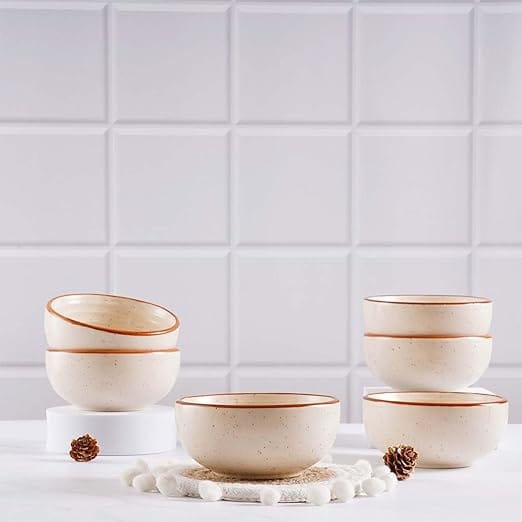 STOREPEDIA Handmade Ceramic Bowls Set of 6, 250 ml Matt Finish Serving Bowl for Vegetable Dessert Snack Fruits, Microwave Safe Bowl Set for Hotel Kitchen Gift, Off White Color