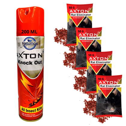 Axton Multi insect Killer Spray 200mlX1 & Rat Killer Granules 50gX4 Combo | Make Home Rat & Insects Free