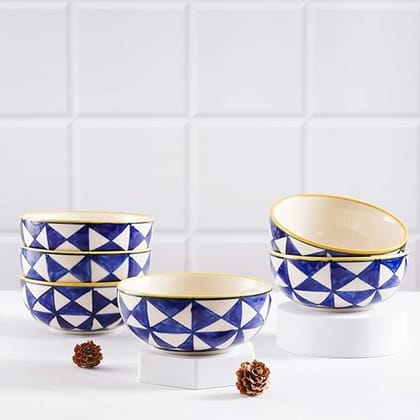 STOREPEDIA Handmade Blue Ceramic Bowls Set of 6, 250 ml Microwave Safe Small Soup Serving Bowl for Kitchen, Dining Table,Restaurant Serving Pasta, Noodle, Maggi, Cereal Blue White STOREPEDIA Handmade Blue Ceramic Bowls Set of 6, 250 ml Microwave Safe Small Soup Serving Bowl for Kitchen, Dining Table,Restaurant Serving Pasta, Noodle, Maggi, Cereal Blue White