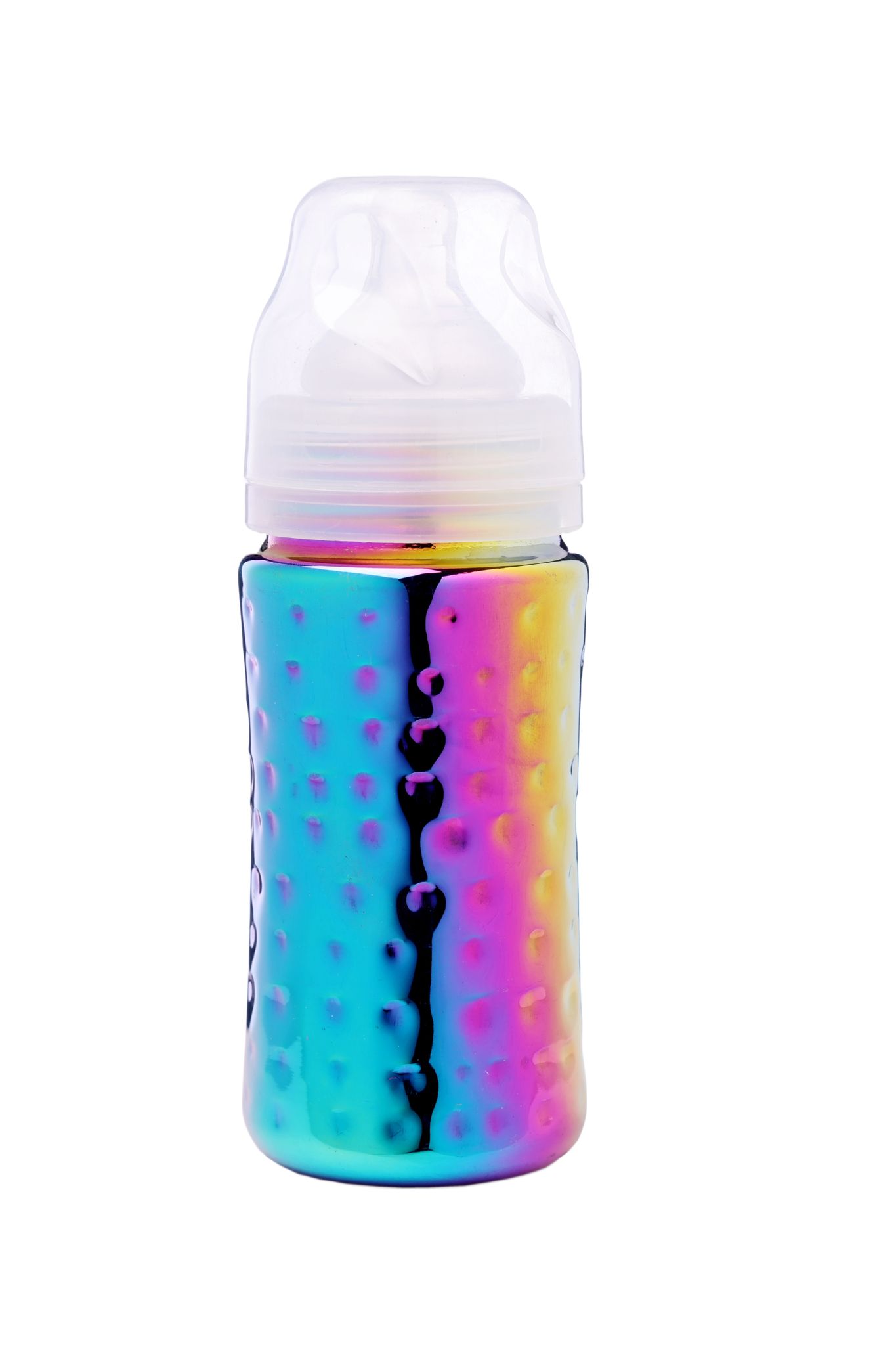 Dr.WaterR Stainless Steel Baby Feeding Bottle with Easy-Hold wide nack rainbow finish hammered- Milk, Water, and Juice Nipple Bottle - 300ml