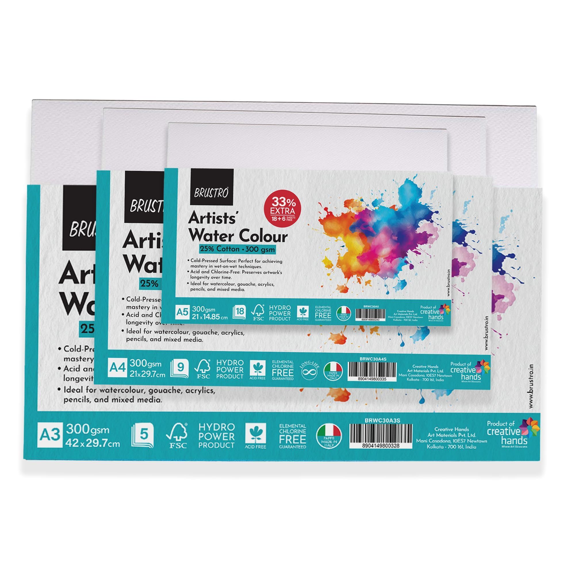 Brustro Artists Watercolour Paper, 300 GSM PC