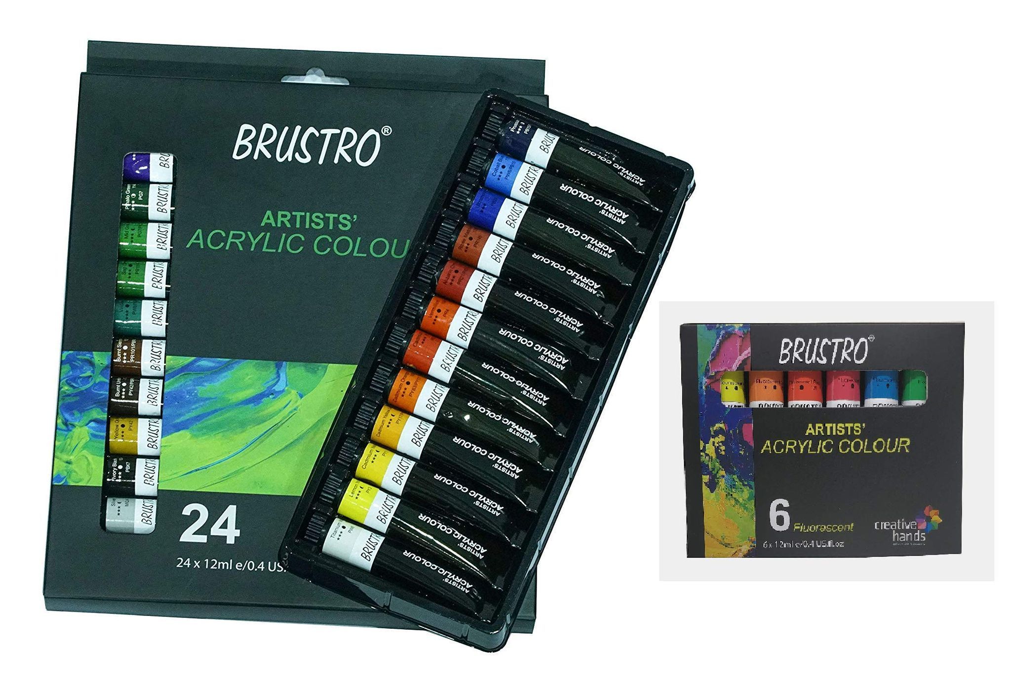 BRUSTRO Artists' Acrylic Colour Complete Range of 24 (Basic) with 6 (Fluorescent) Shades