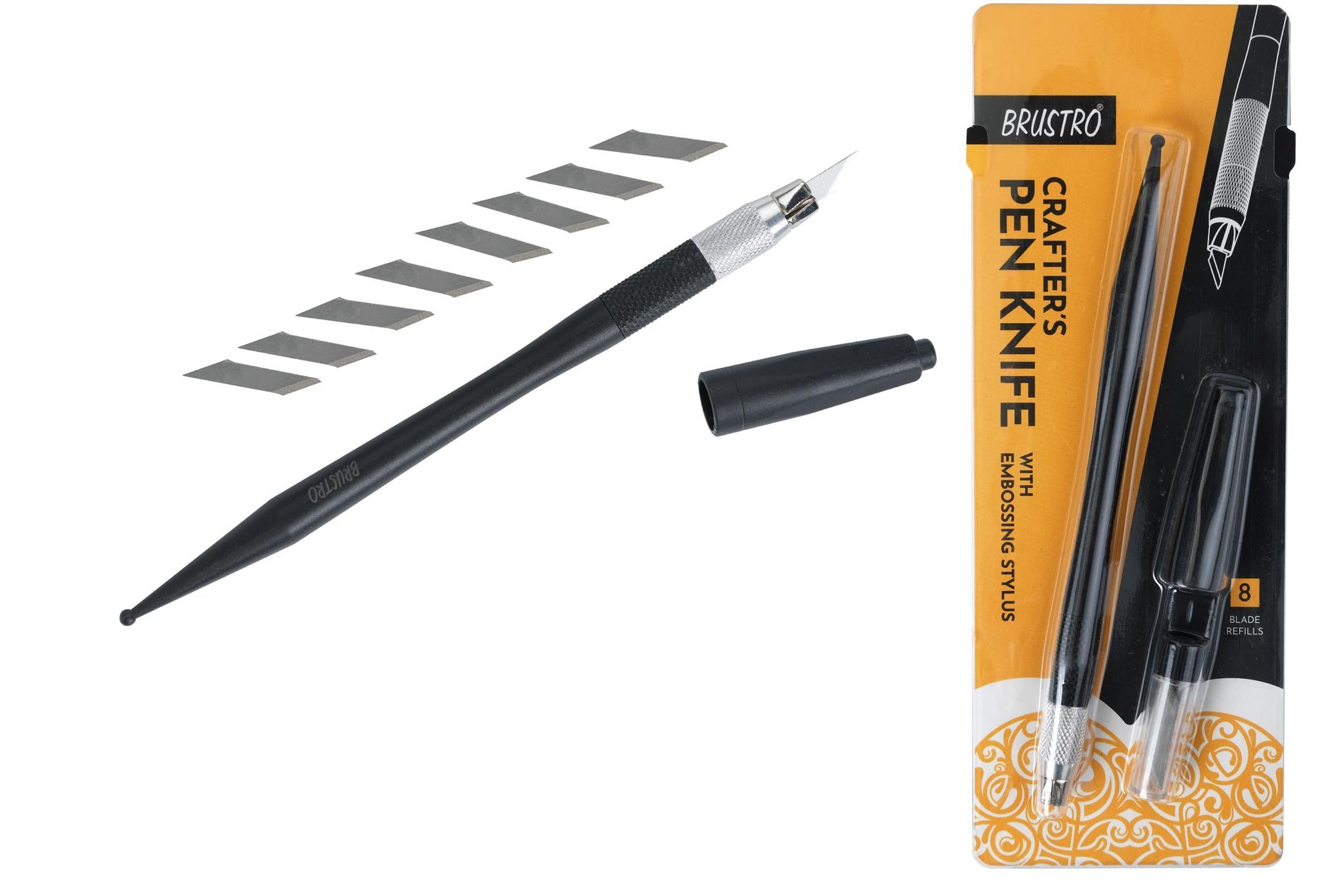 BRUSTRO Crafter Pen Knife with Embossing Stylus 8 Blade refills included