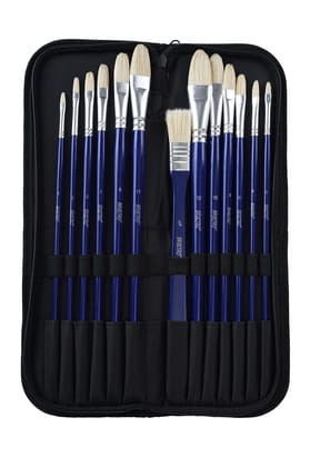 Brustro Artists White Bristle Hair Brushes for Oil and Acrylic Paint with an Elegant Zippered Brush Wallet (Pack of 13) Brustro Artists White Bristle Hair Brushes for Oil and Acrylic Paint with an Elegant Zippered Brush Wallet (Pack of 13)