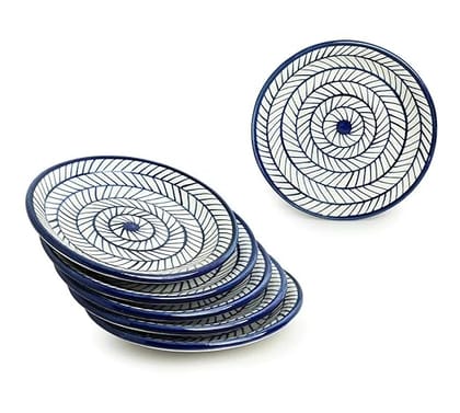 STOREPEDIA Handpainted Ceramic Quarter Plates, Blue Strips, Snaks Dessert Plate Ceramic Plates for Lunch Breakfast, Serving Decor Plates, Dishwasher Safe, Set of 6 (21 cm) STOREPEDIA Handpainted Ceramic Quarter Plates, Blue Strips, Snaks Dessert Plate Ceramic Plates for Lunch Breakfast, Serving Decor Plates, Dishwasher Safe, Set of 6 (21 cm)