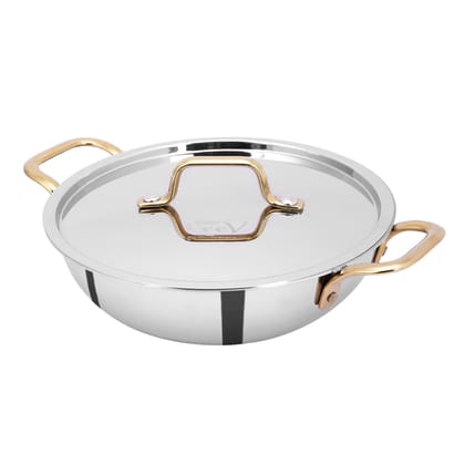 ReeV By Dr.WaterR Stainless Steel Tri Ply Kadai 2.5 Ltr with SS Lid 24cm  | Ideal For Home | Kitchen | Cooking | Curry | Stir Fry |Roast | Dry Veg |