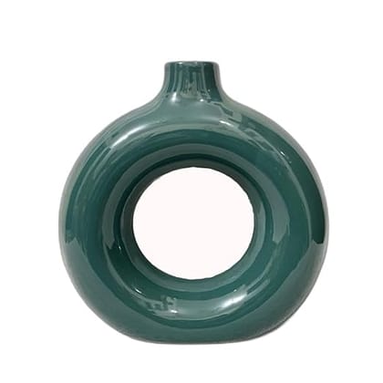 STOREPEDIA - Flower Vase, Pampas Grass Ceramic Vase Round Shaped Vase Showpiece Donut Mould Flower Vases Big Size Ceramic Vase for Living Room, Corner, Bedroom, Office Pack of 1 (Green Vase)