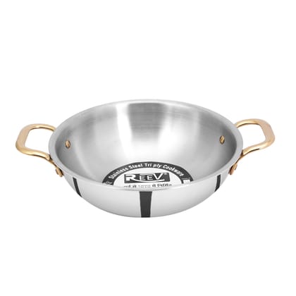 ReeV by Dr.WaterR Stainless Steel TriPly Kadhai 24 cm with Gold PVD Coated Handle | Capacity 2.4 Ltr | 2.5mm |  Ideal For Home | Kitchen | Curry | DeepFry | DryVeg | StirFry | Works on Gas | Induction
