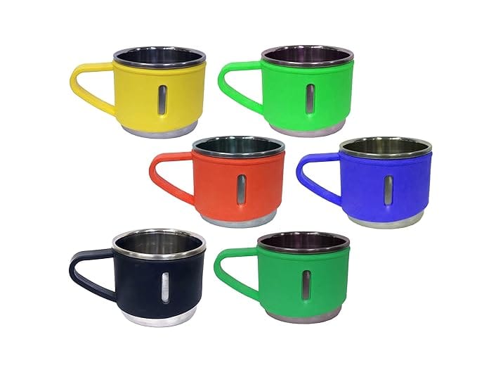 Dr. WaterR Stainless Steel Fancy Cup Set of 6pcs Ideal For Tea, chai, Coffee, Home, Party, Restaurant, Gifting, Special Occasion, (Assorted)