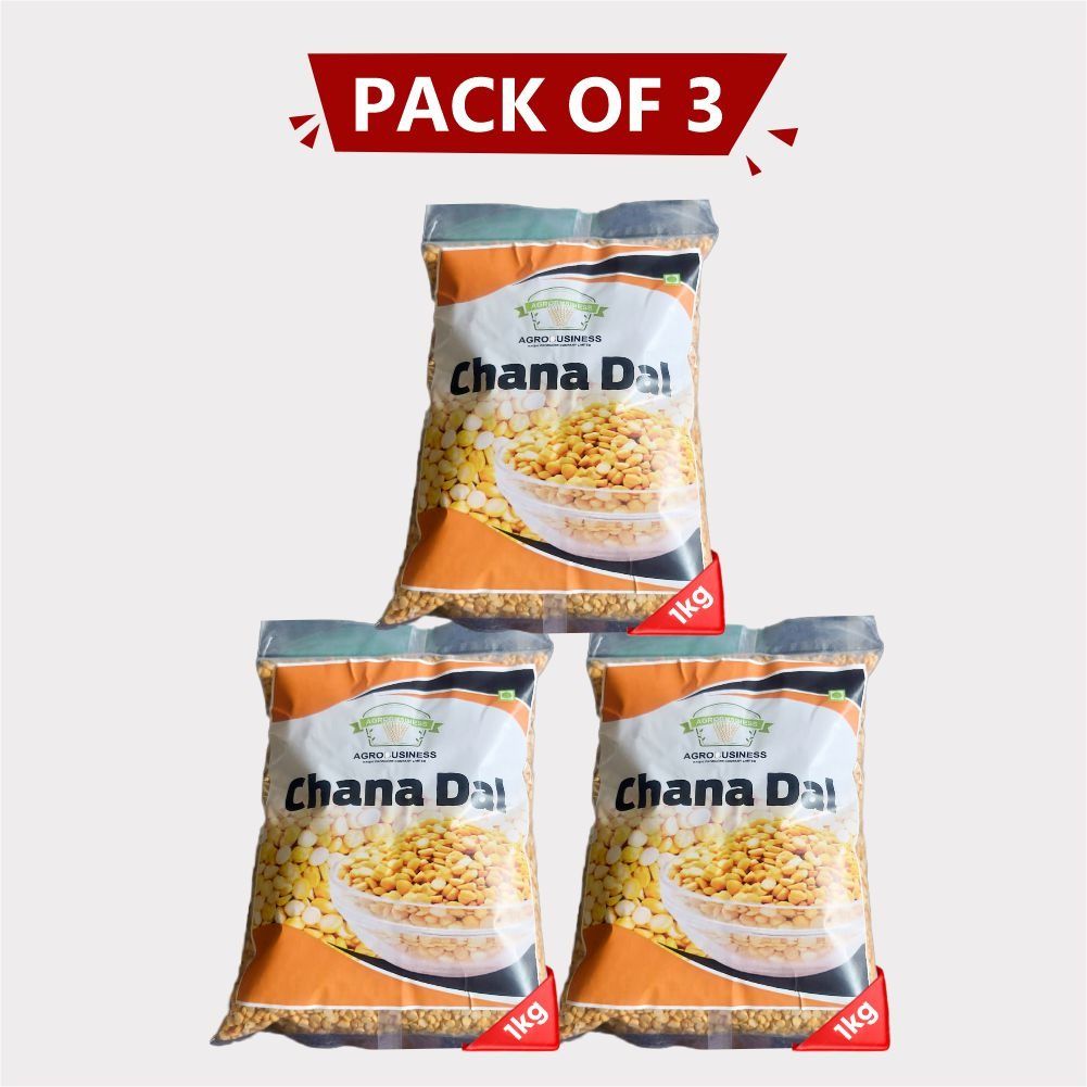 Chana Dal 3 kg (Pack of 3 x 1kg) by Agrobusiness Krishi Producer – Pure & Natural Farm-Fresh for Daily Cooking. 