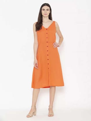 ENTELLUS | Orange Color, V- Neck Midi ,Flare Strappy Sleeve Dress ENTELLUS | Orange Color, V- Neck Midi ,Flare Strappy Sleeve Dress