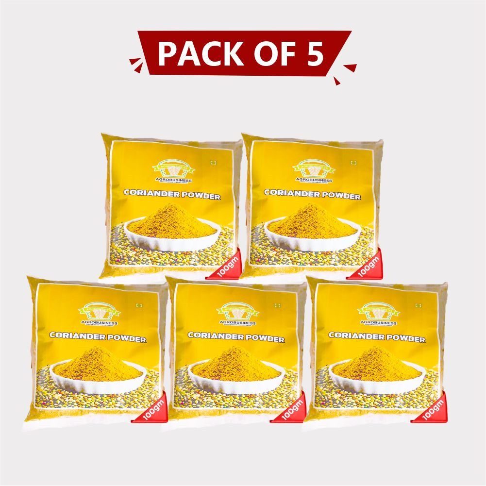 Premium Coriander Powder 500gm – Pack of 5 (100 gm × 5) by Agrobusiness Krishi Producer – Fresh, Aromatic & Pure Farm-Ground Dhaniya Powder!