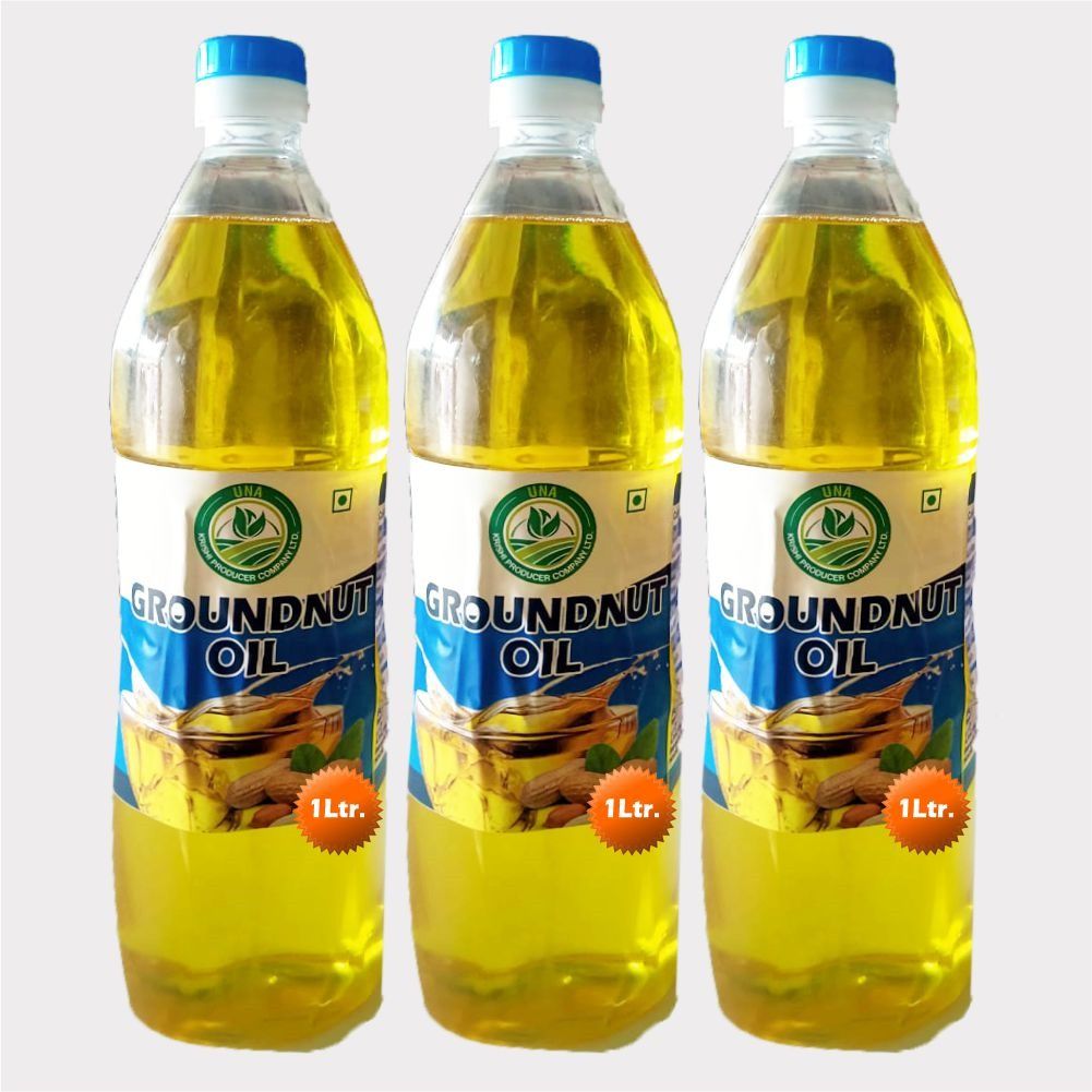 Groundnut Oil Pack of 3 (3 x 1 Litre) by Una Krishi Producer – Pure, Cold-Pressed & Made by Farmers. 