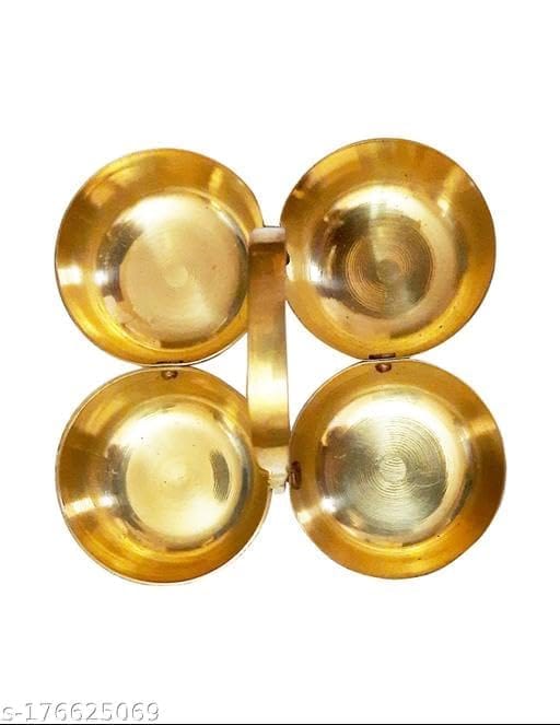 POOJAPAATHS.COM Pure Brass Ritual Bowls, 4 Bowls for Chandan Roli Tika/Tilak/Chawal Akshat Haldi/Kumkum Holder for Pooja (5cm)