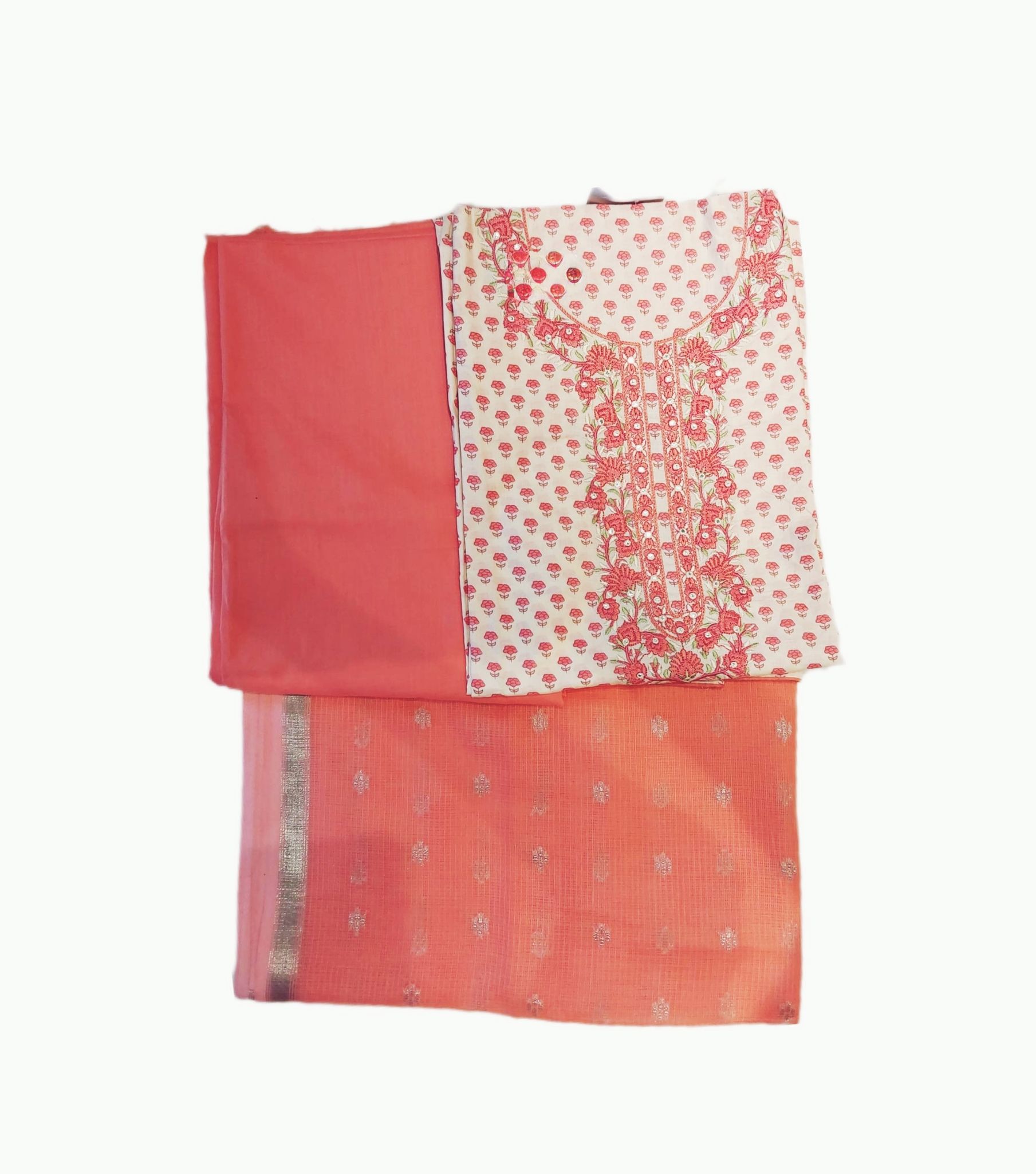 Gulmohur Cotton Block Print Suit with embroidery