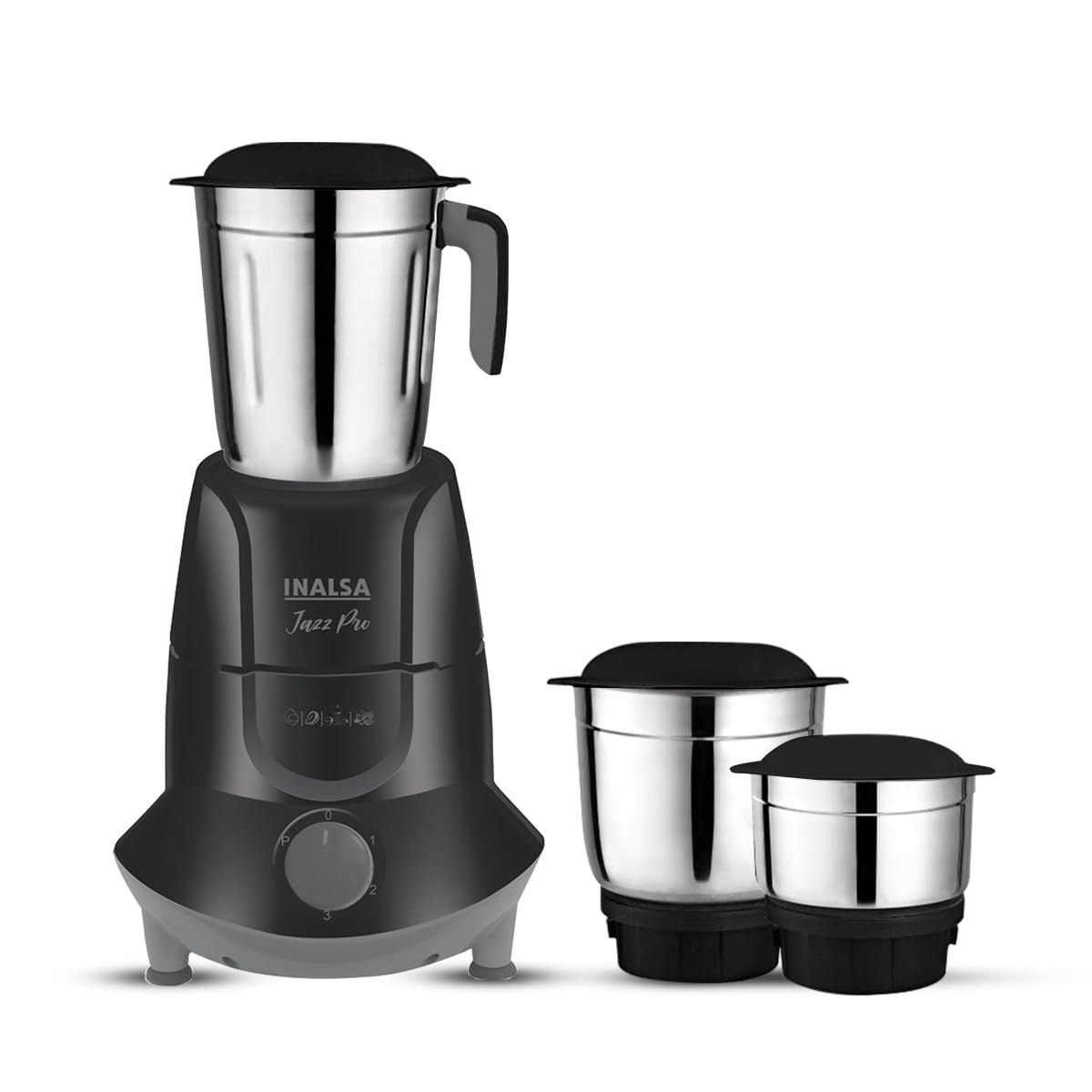 INALSA Jazz Pro -550W with 3 Stainless Steel Jars| 30 Min Motor Rating|Robust Nylon Coupler |Overload Protection|Wet Grinding and Chutney Jar|ISI Certified|2 Year Warranty|White & Green