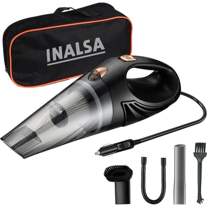 INALSA Wireless Mini Vacuum for Car,Strong 5.5KPA Suction Power,HEPA Filtration, USB Rechargeable,2-in-1 Wet & Dry Cordless Portable Vacuum Cleaner,Black(Free Carry Bag)-Carworx CL