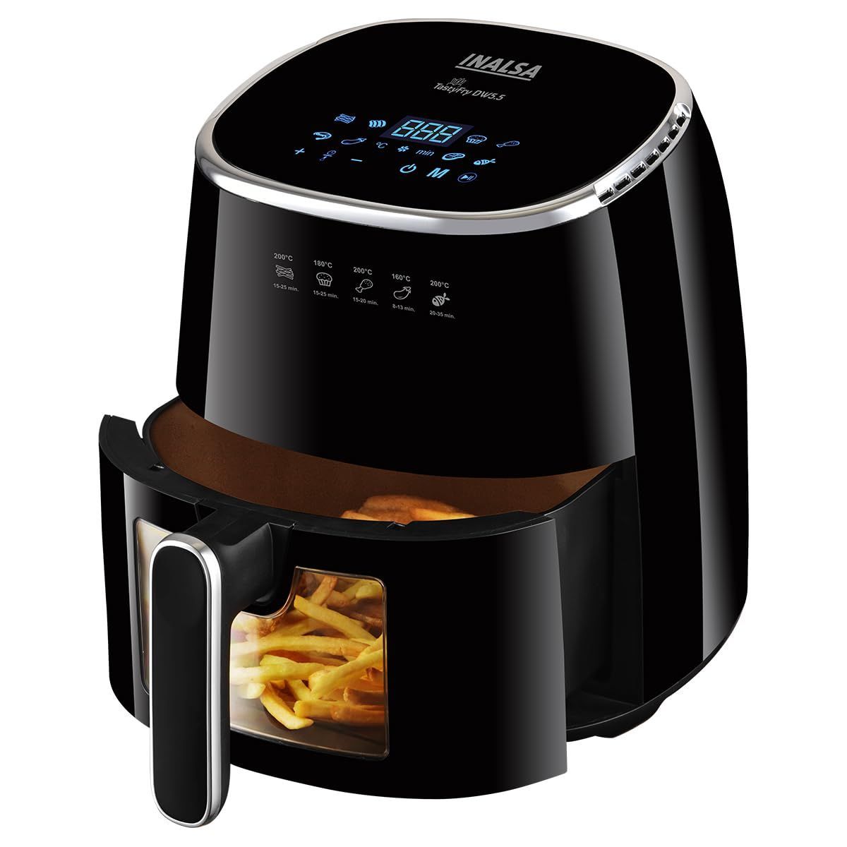 INALSA Air Fryer for Home|Visible Window & Internal Light|1600 W with Smart AirCrisp Technology|6-In-1 Appliance With 8 Preset Menu & Digital Display