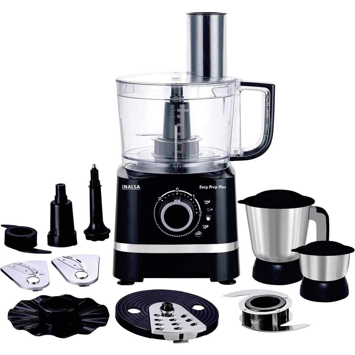 INALSA Food Processor Easy Prep Plus-800-Watt with Processing Bowl & 8 Accessories,(Black)
