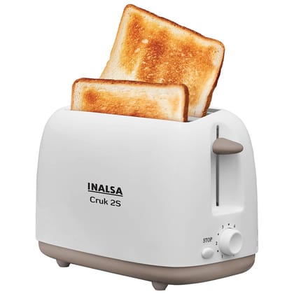 Inalsa 2 Slice Auto Pop-Up Toaster, A Smart Bread Toaster For Home, 750 Watt Auto Shut-Off Electric Toaster, 6-Level Of Bread Browning Control, Crispy Toast In Minutes (White) -Cruk 2S - 750 Watts