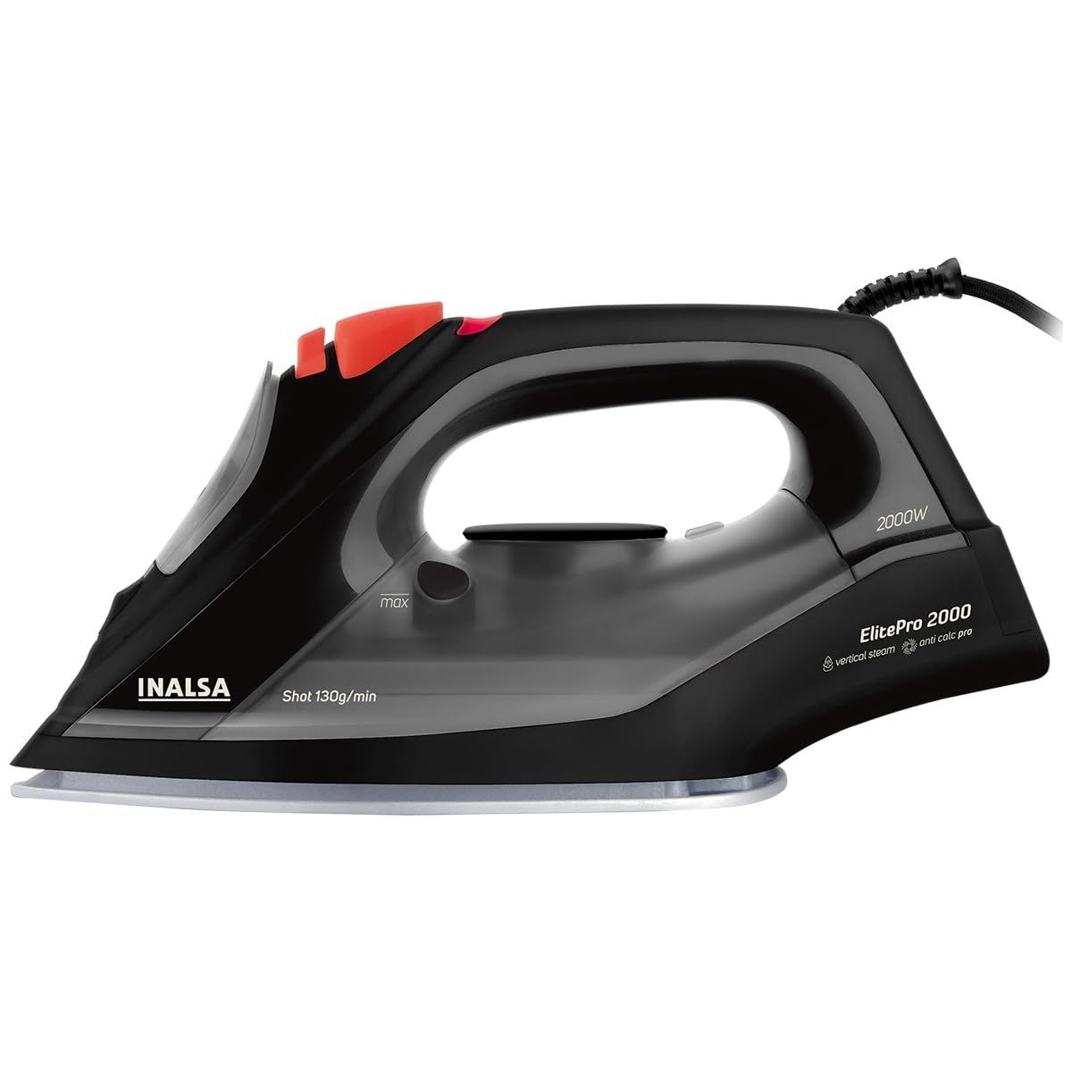 INALSA Steam Iron 2000W &130g/min Steam Shot|Self Clean,Anti Calc Function|Scratch Resistant Ceramic Soleplate|Large Capacity 270 ml Water Tank|Vertical Steam|ISI Approved|2 Yr Warranty,Elite Pro 2000