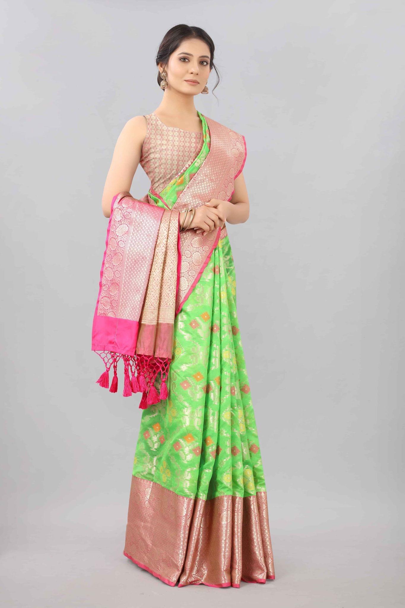 Light Green Zari Woven Ikat Saree