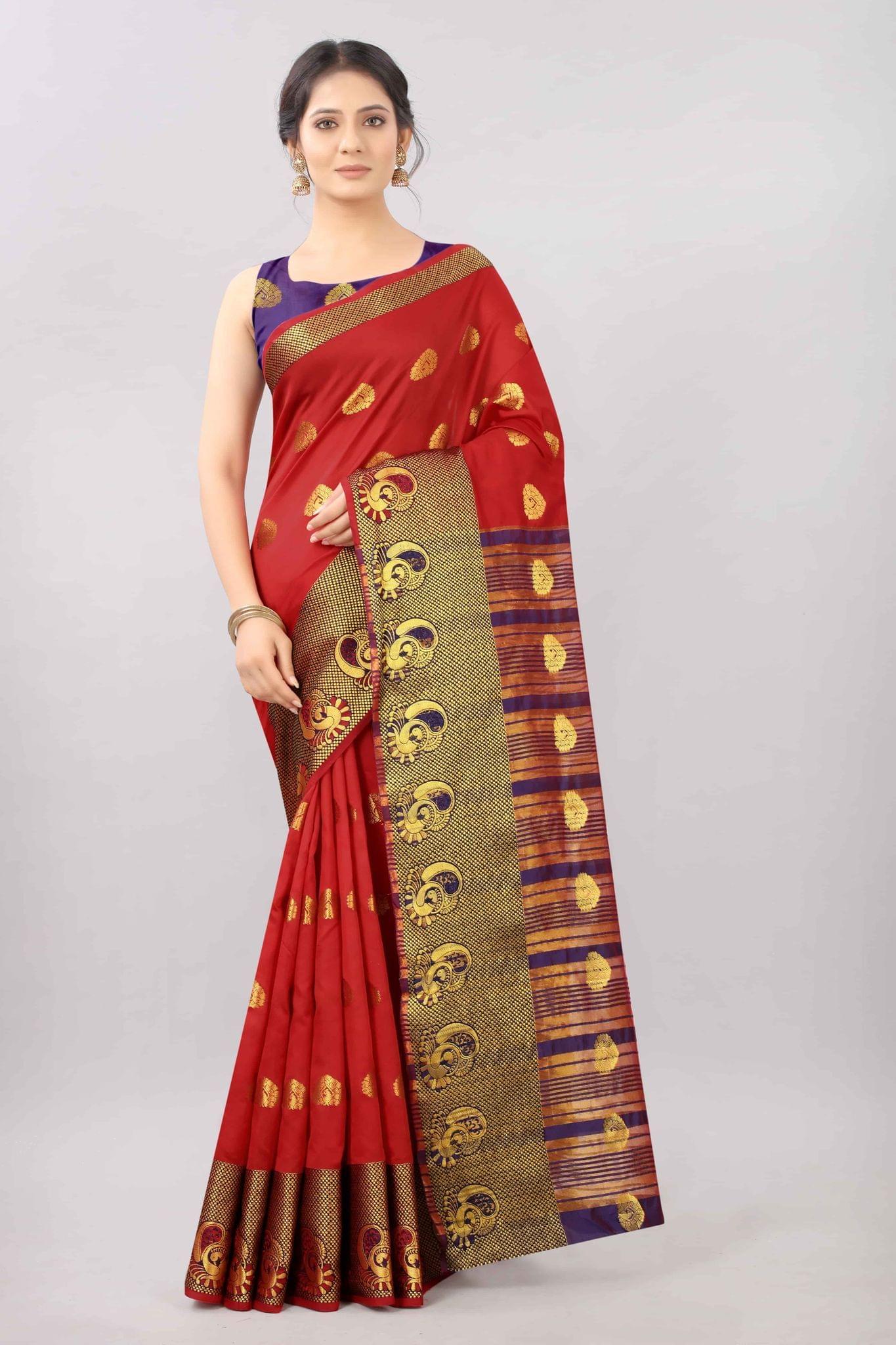 Red &amp; Gold Zari Woven Banarasi Silk Saree