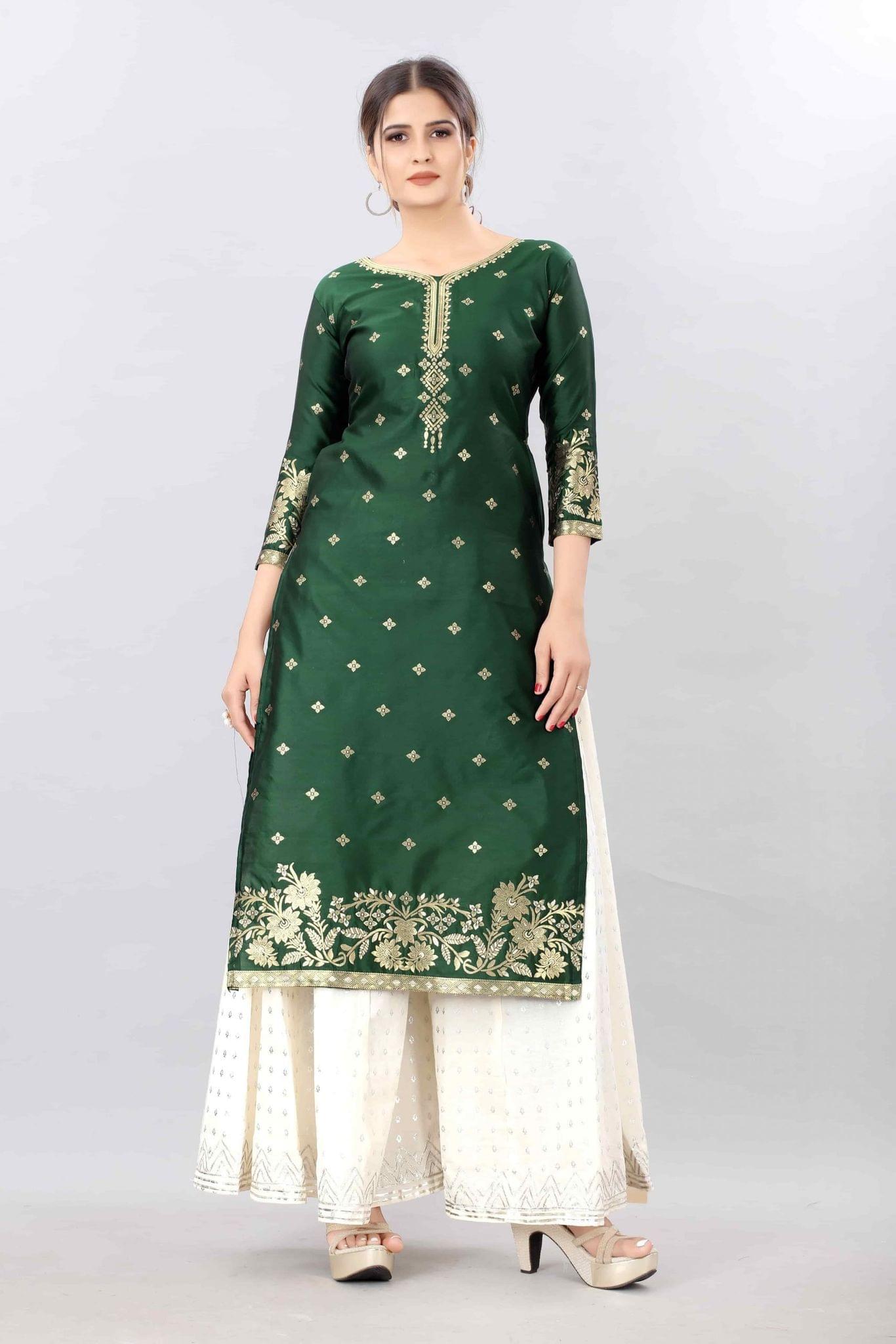 Green-God Toned Unstitched Woven Design Dress Material