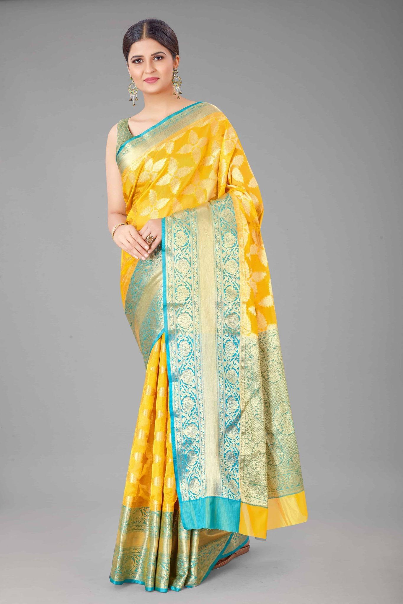 Women's Pure Kanjeevaram Woven Mustard Saree