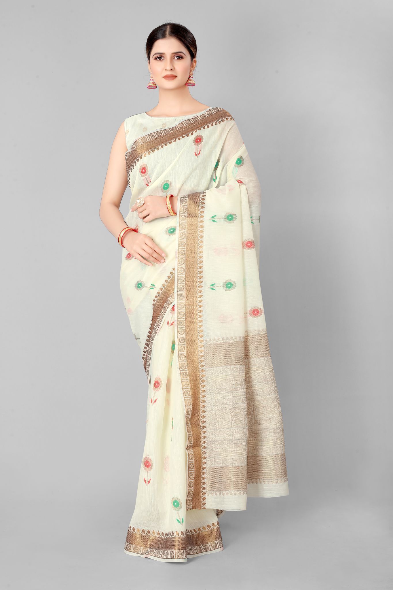 Women Linen Weaving Work Saree