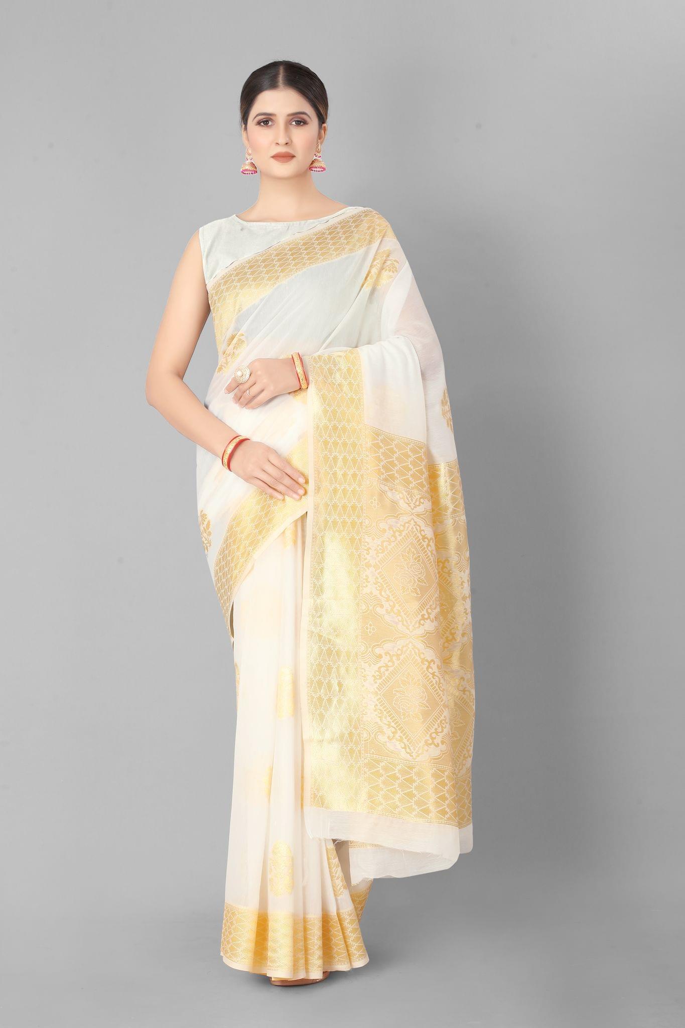 Women Golden Weaving Work Saree with Rich Pallu