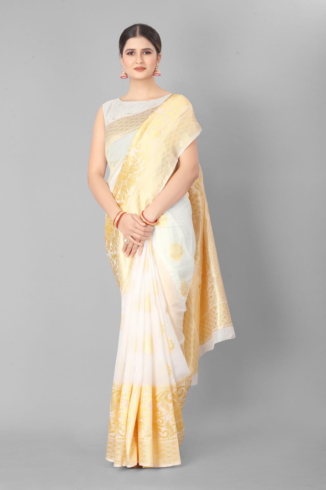 Women Golden Weaving Work Saree with Rich Pallu