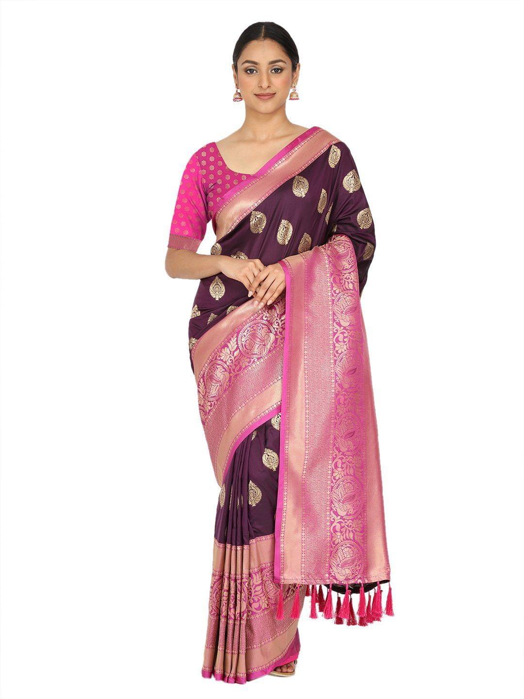 Purple-Gold Toned Woven Design Banarasi Silk Saree