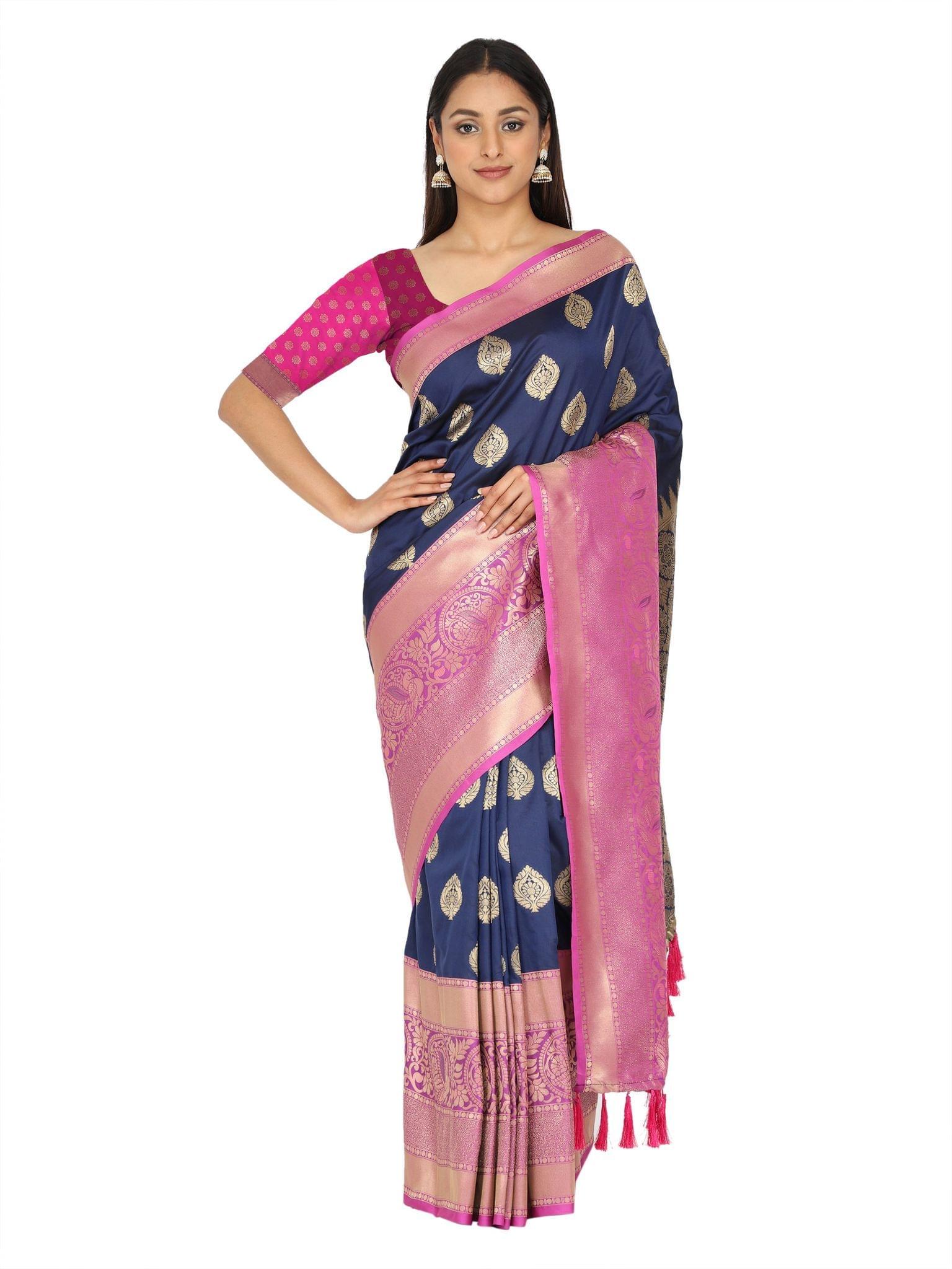 Blue-Gold Toned Woven Design Banarasi Silk Saree