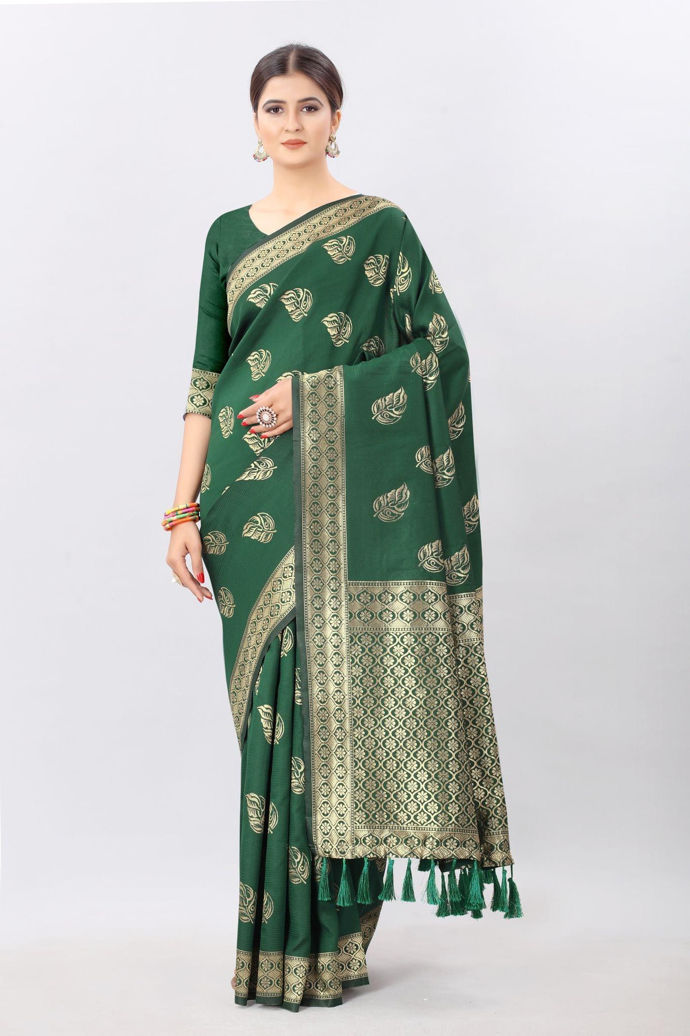 Green-GoldTonedBanarasiSilkWovenDesignSaree