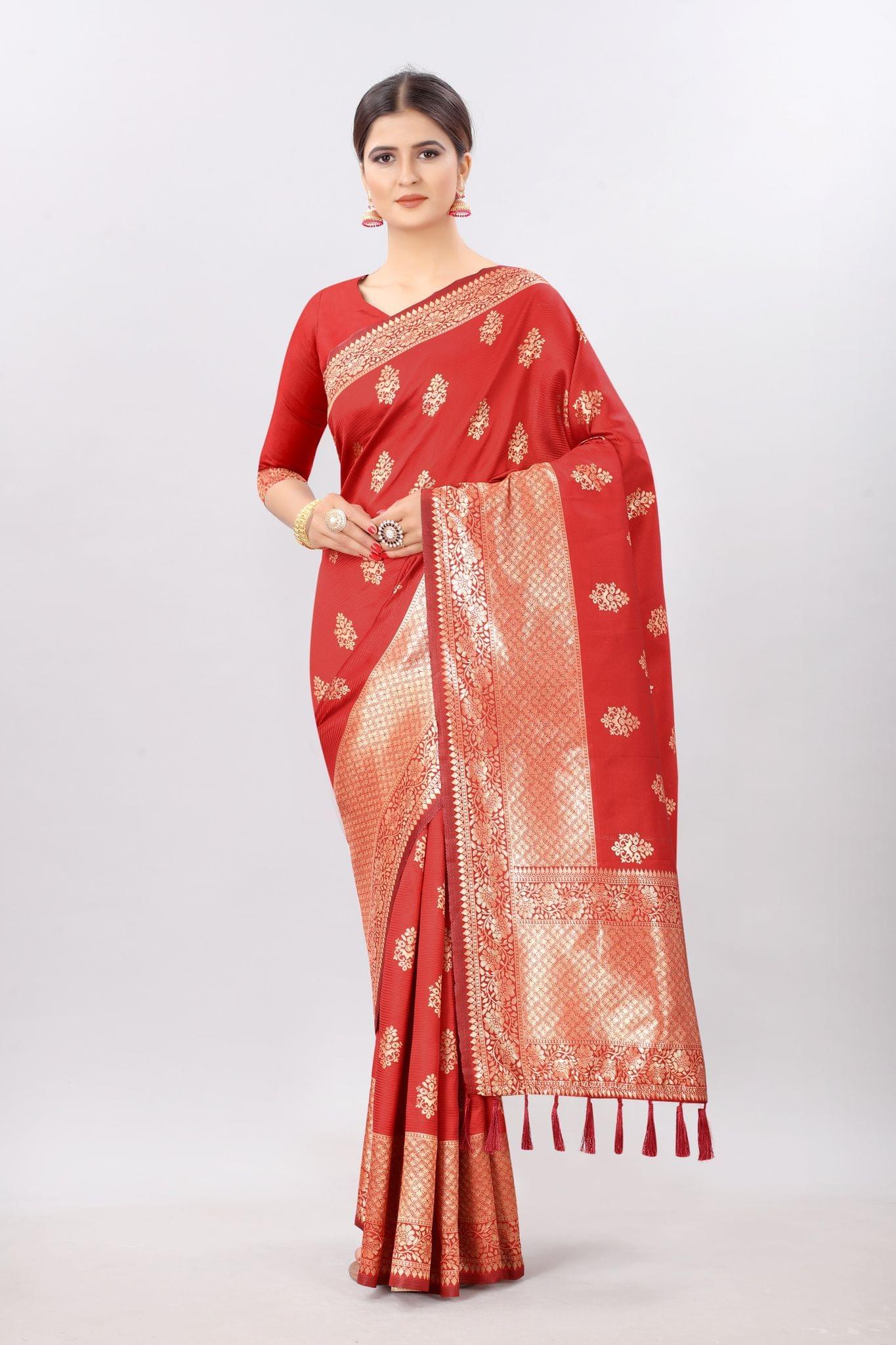 Women'sRedBanarasiSilkWovenDesignSaree