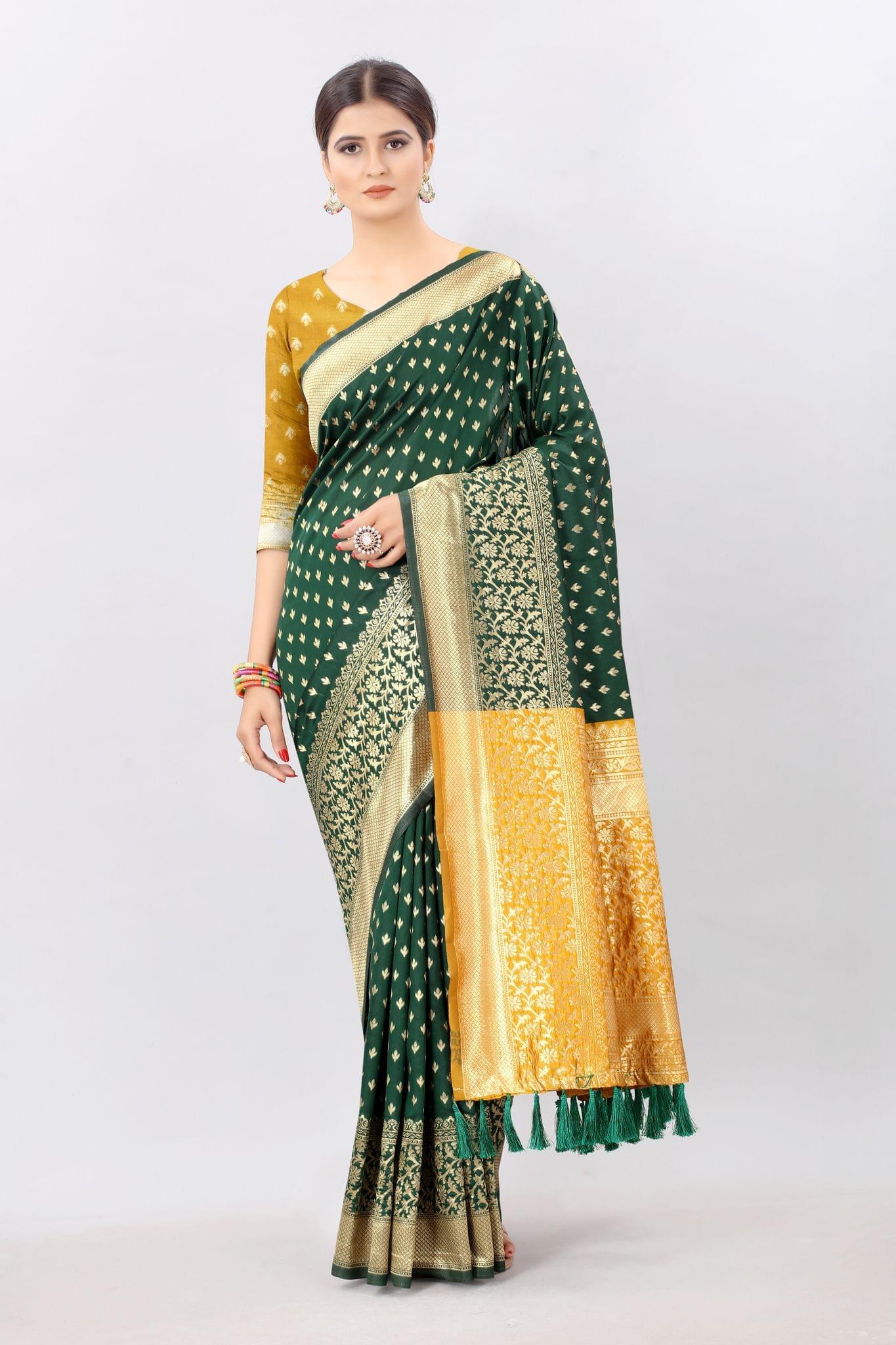 Women'sGreenBanarasiSilkWovenDesignSaree