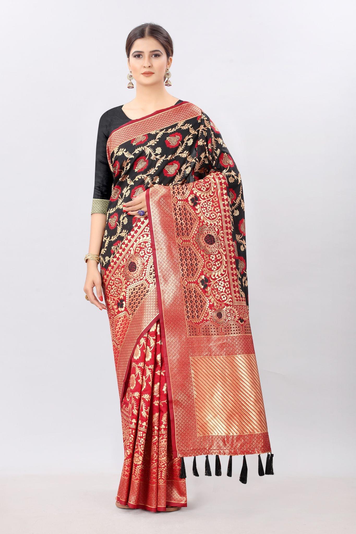 Black-Red with Gold Touch Kanjeevaram Silk Woven Saree