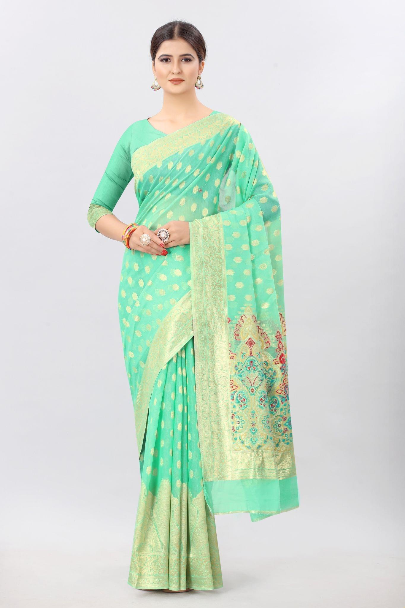 Women'sTealGreenCottonWovenSaree