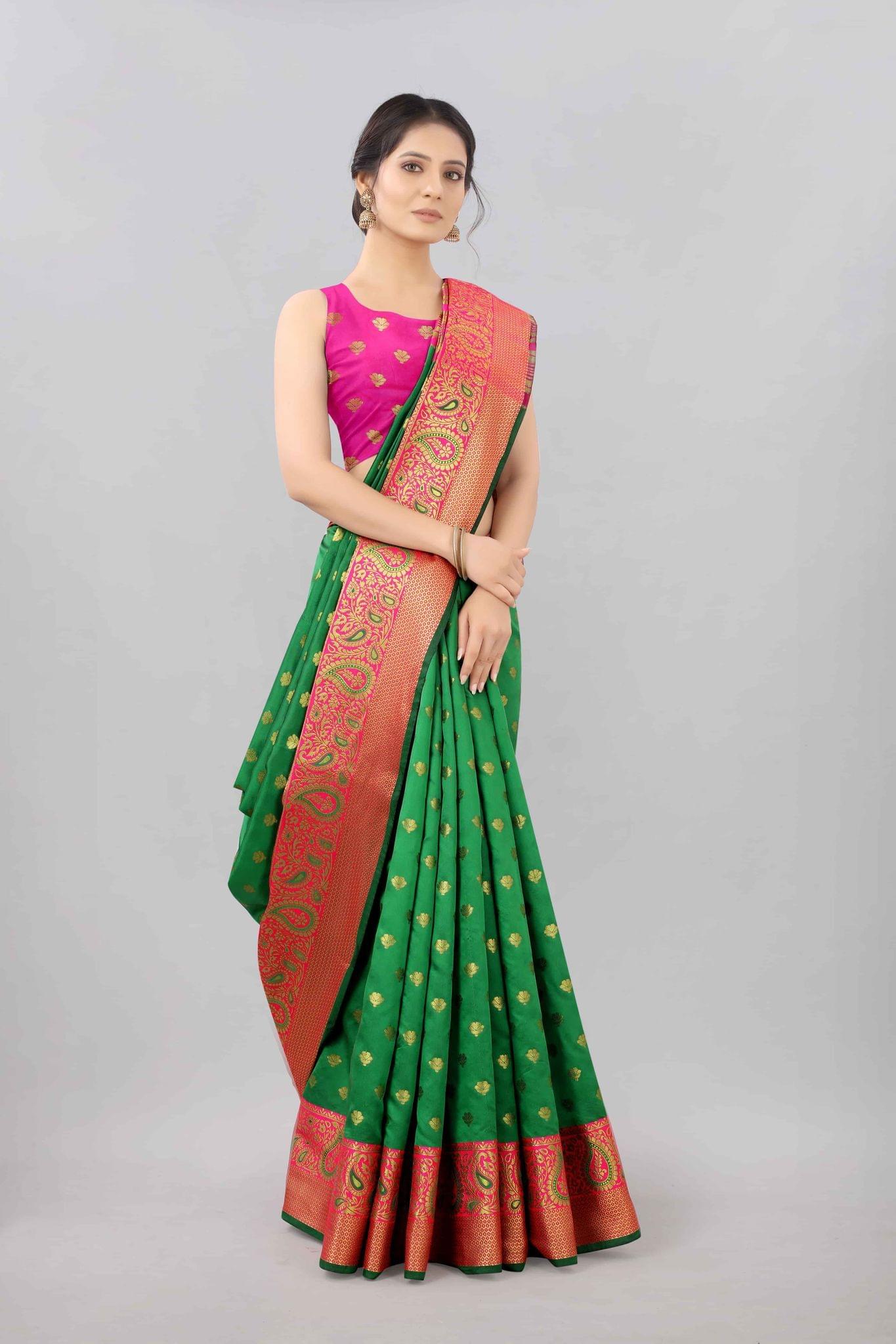 Green & Gold Zari Woven Banarasi Silk Saree