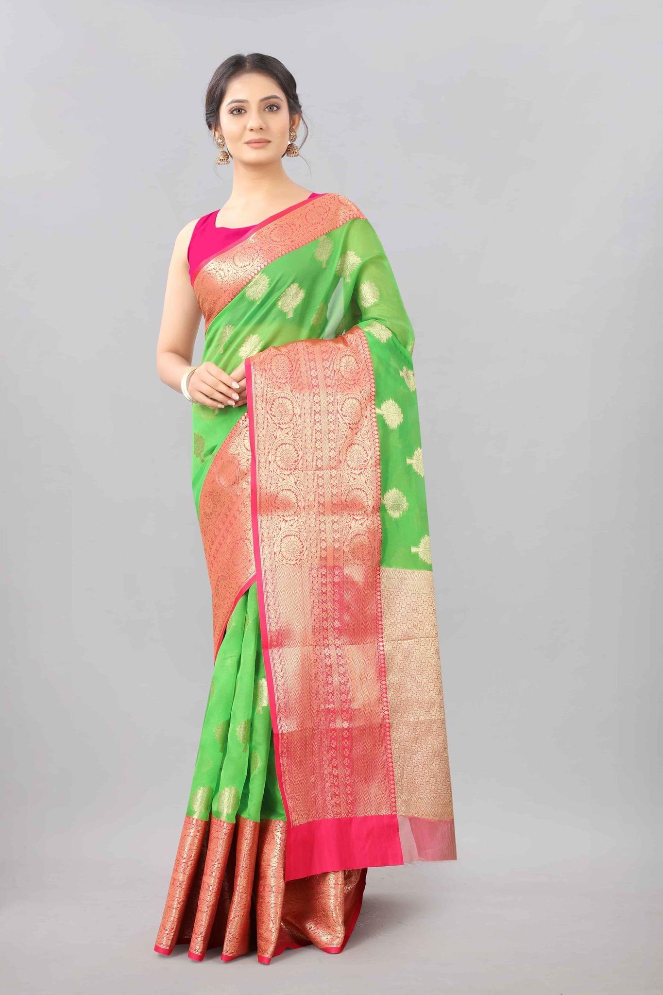 Light Green & Gold Zari Woven Banarasi Silk Saree