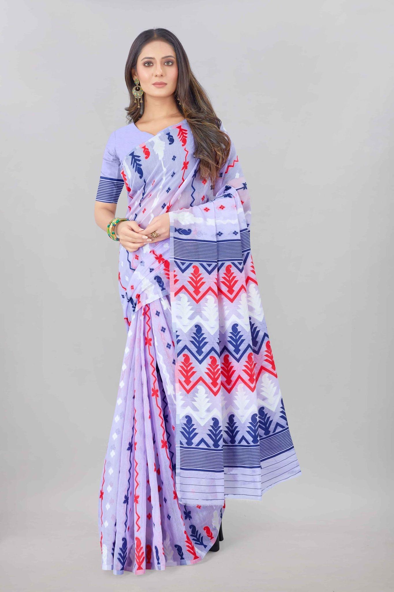 Purple Woven Jamdani Cotton Silk Saree