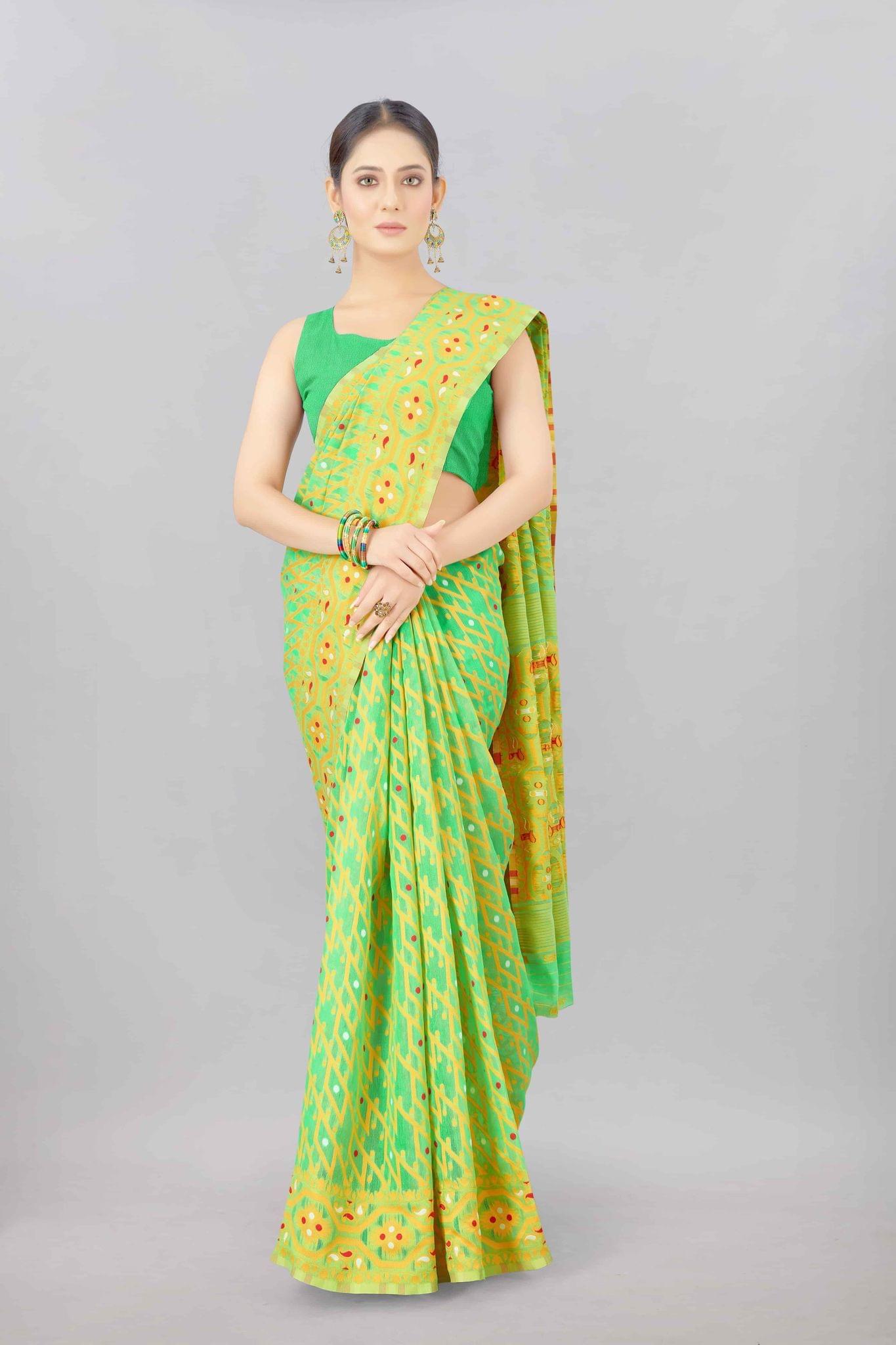 Green Woven Jamdani Cotton Silk Saree