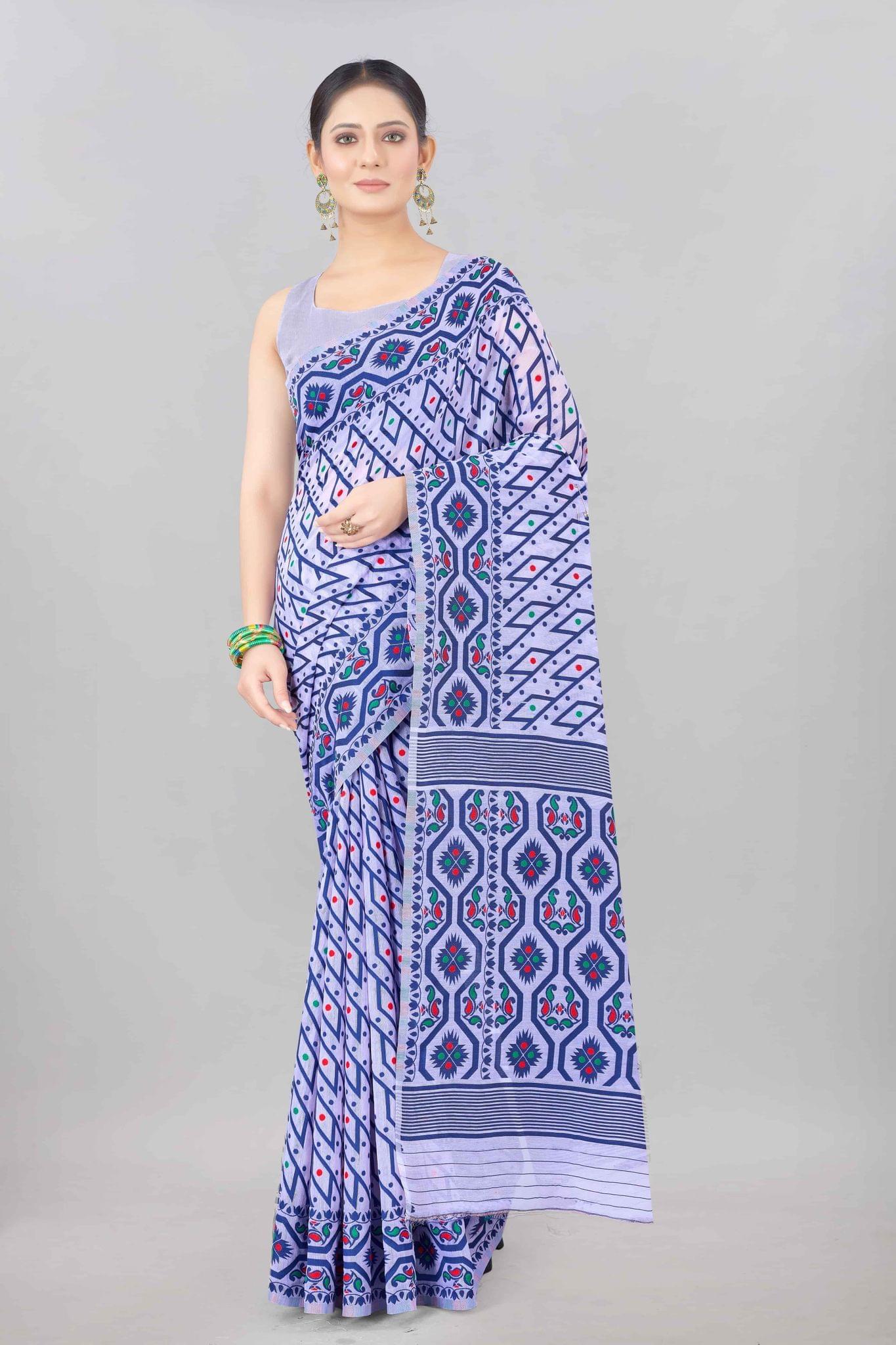 Purple Woven Jamdani Cotton Silk Saree