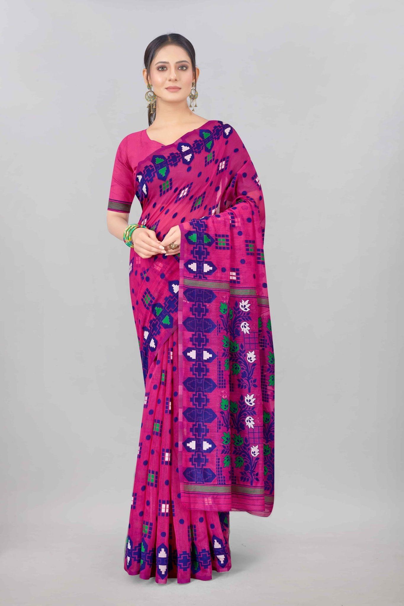 Pink Woven Jamdani Cotton Silk Saree