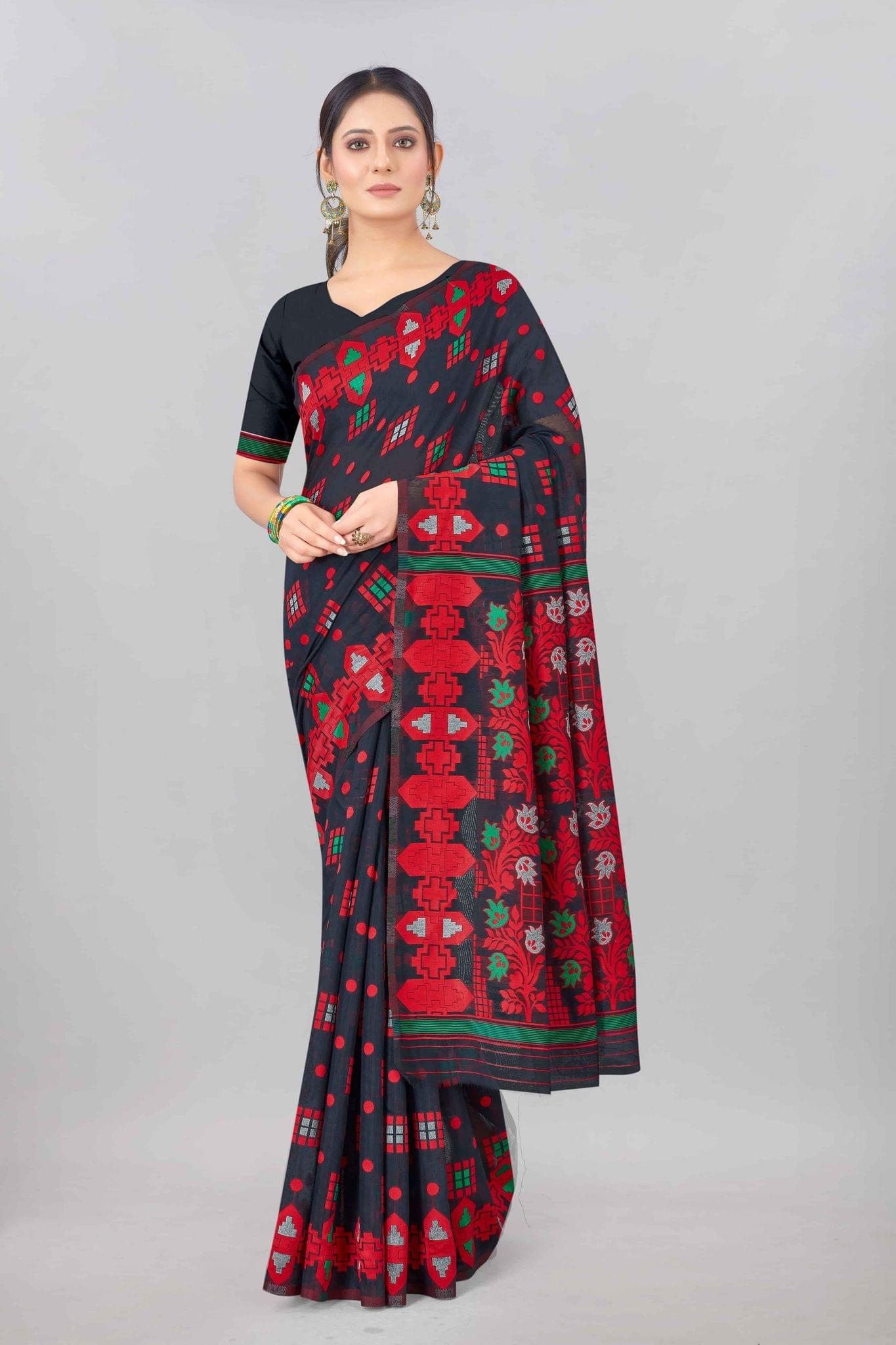 Black Woven Jamdani Cotton Silk Saree