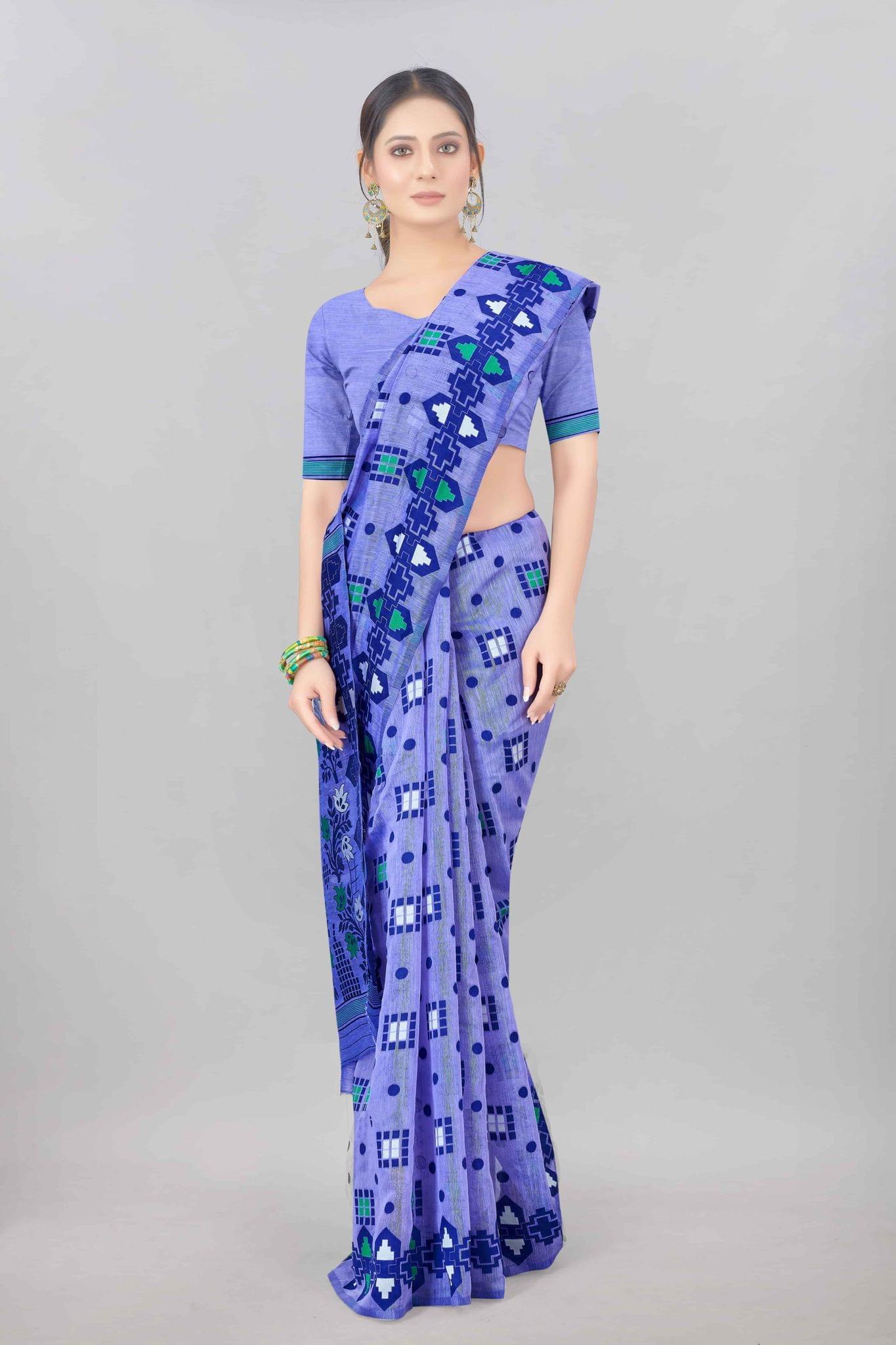 Blue Woven Jamdani Cotton Silk Saree