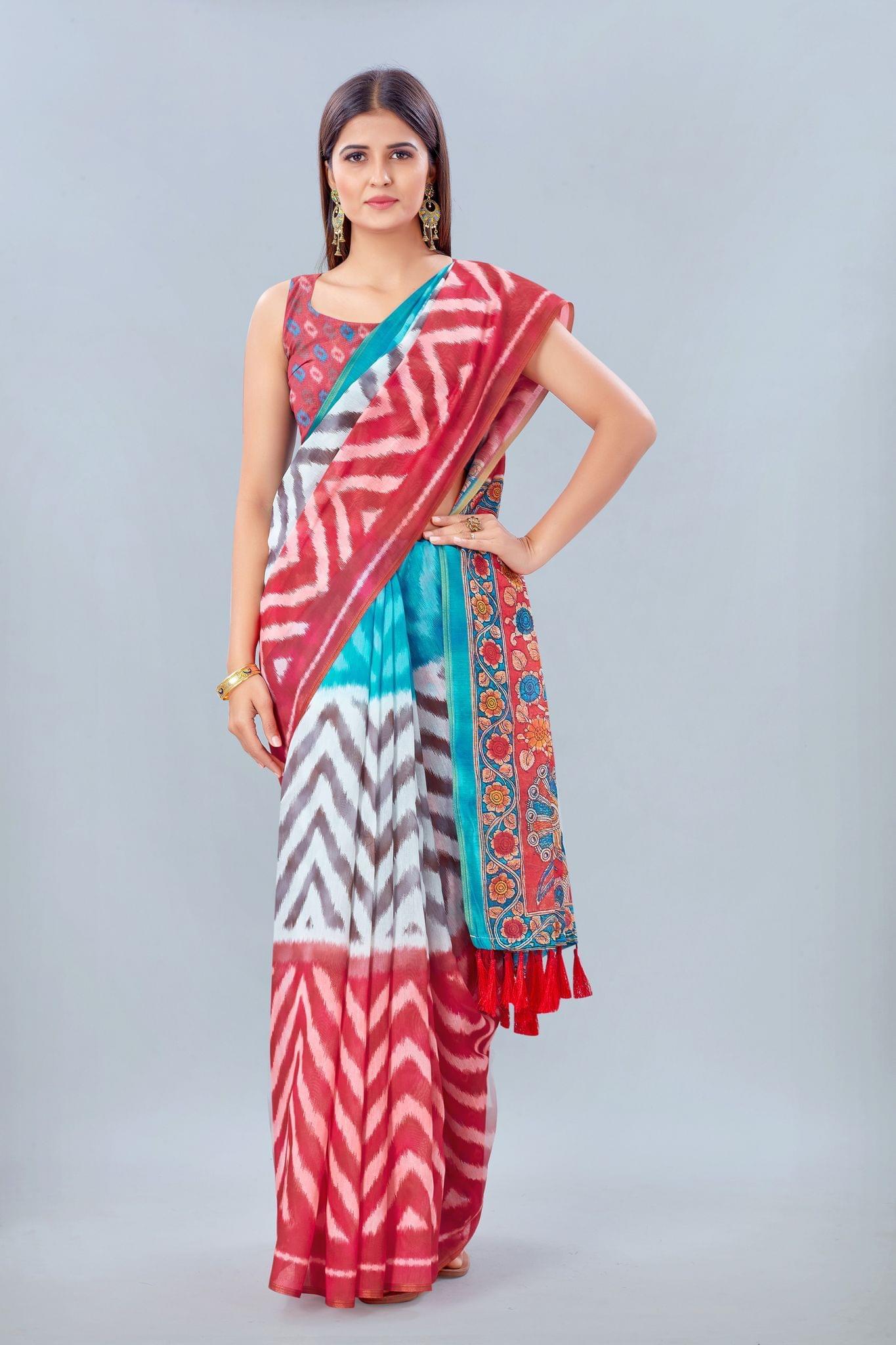 Women's Pure Cotton Kalamkari Digital Print Multicolor Saree