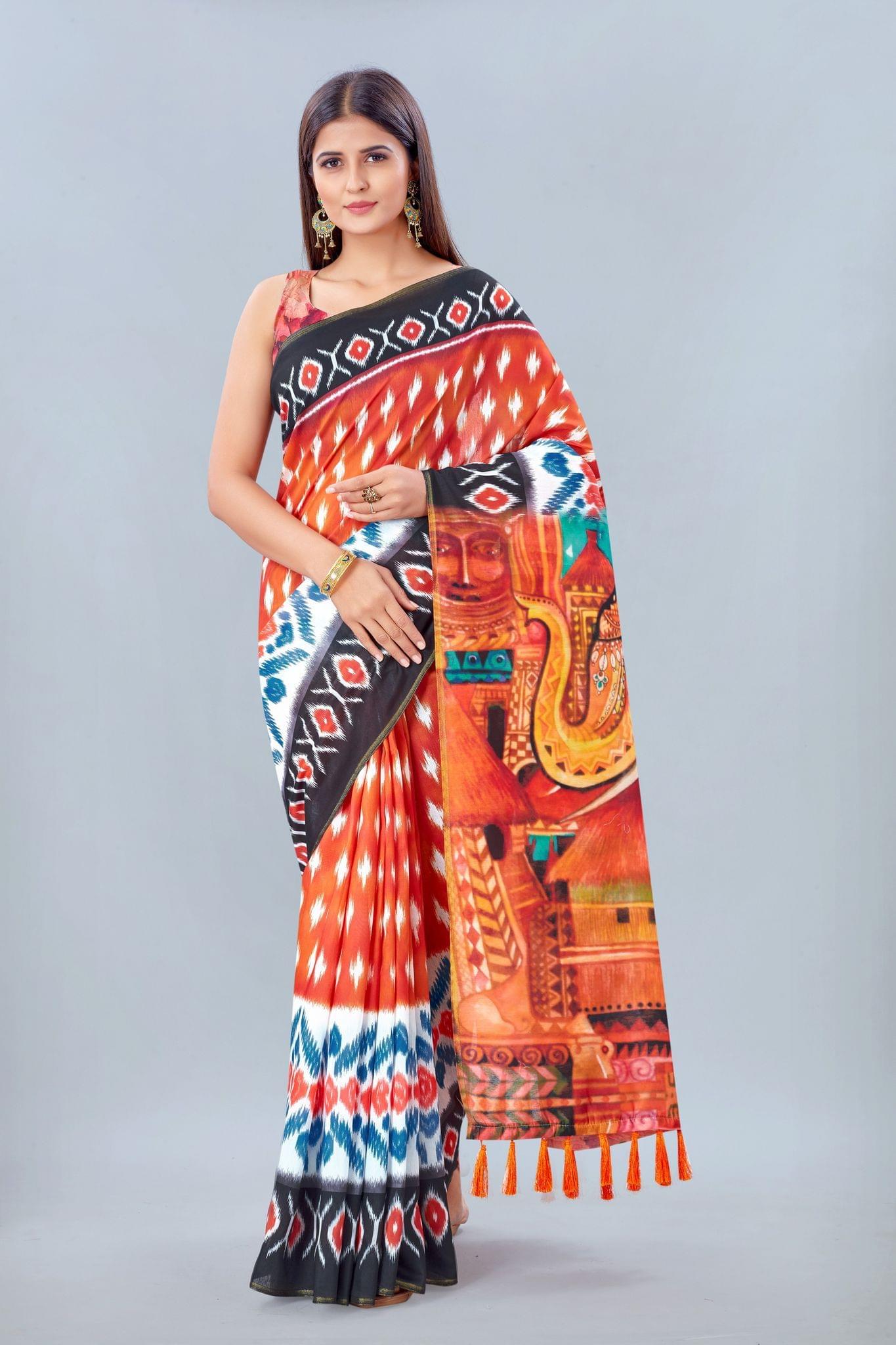 Women's Pure Cotton Kalamkari Digital Print Multicolor Saree
